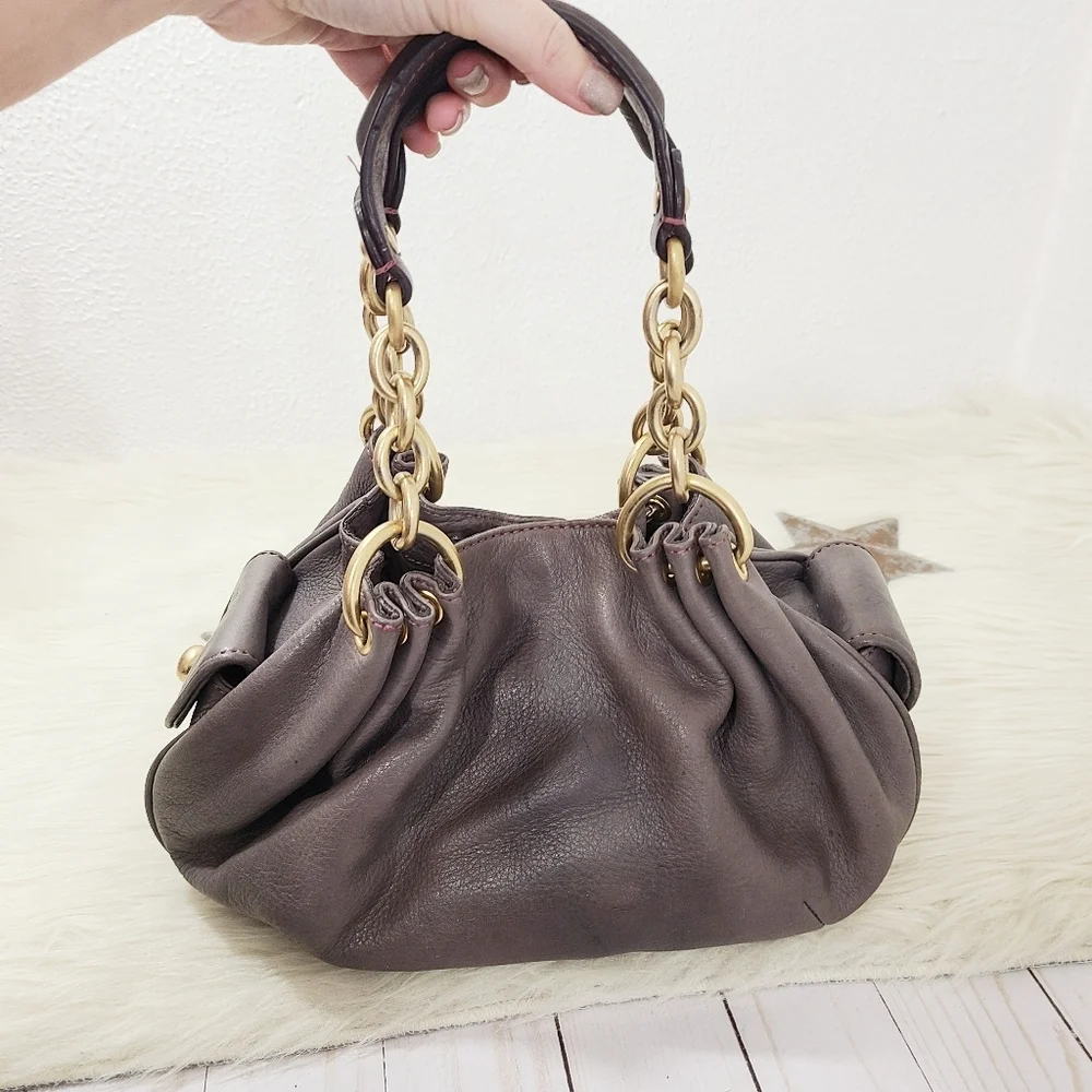 Vintage Y2K Juicy Couture slouchy leather hobo bag gray taupe pink gold